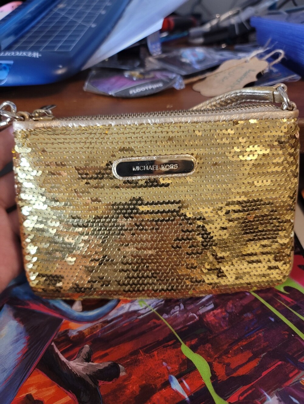 Michael Kors Gold Sequined Convertible Wristlet/Purse